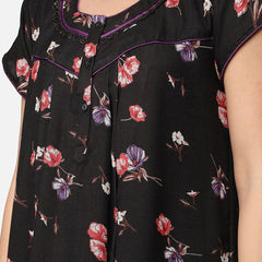 Be You Black Floral Printed Maxi Nightdress
