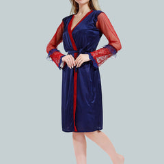 Be You Solid Lace Details Satin Nighty with Robe
