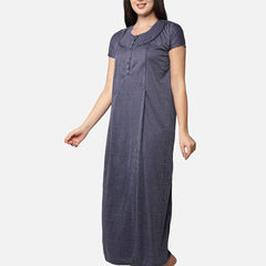 Be You Women Blue Printed Cotton Blend Maxi Maternity Nightdress