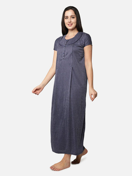 Be You Women Blue Printed Cotton Blend Maxi Maternity Nightdress