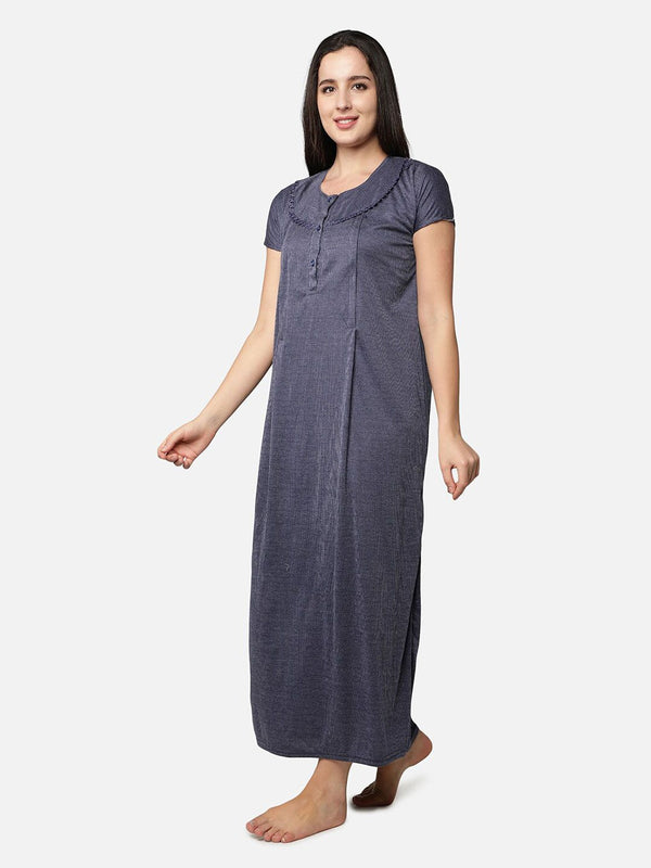 Be You Women Blue Printed Cotton Blend Maxi Maternity Nightdress