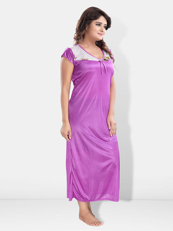 Be You Printed Round Neck Satin Maxi Nightdress With Robe
