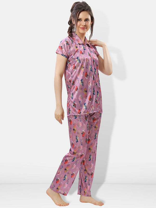 Be You Printed Satin Shirt With Pyjamas