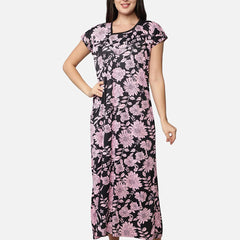 Be You Women Pink Printed Maxi Nightdress