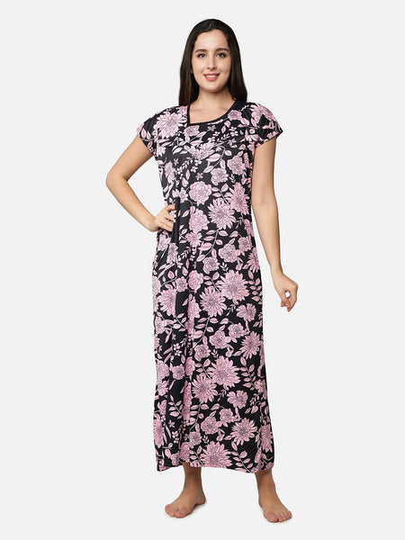 Be You Women Pink Printed Maxi Nightdress