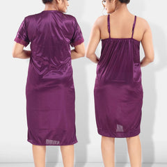 Be You Women Purple Solid Satin Nightdress-BUF-NIGHTY-2192-Purple
