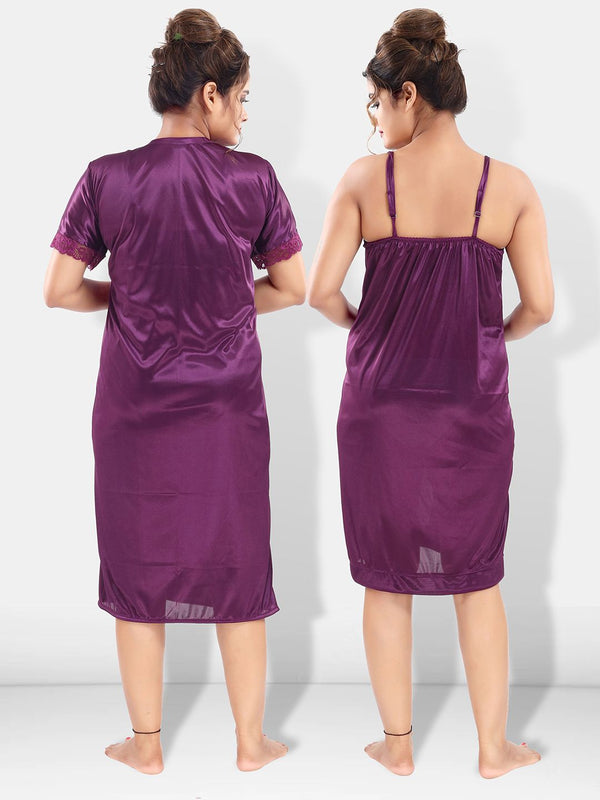 Be You Women Purple Solid Satin Nightdress-BUF-NIGHTY-2192-Purple