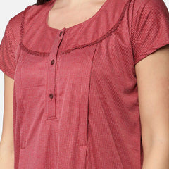Be You Women Maroon Printed Maxi Maternity Nightdress