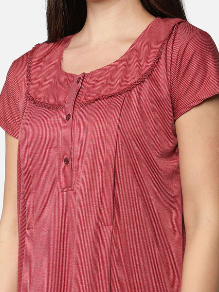 Be You Women Maroon Printed Maxi Maternity Nightdress
