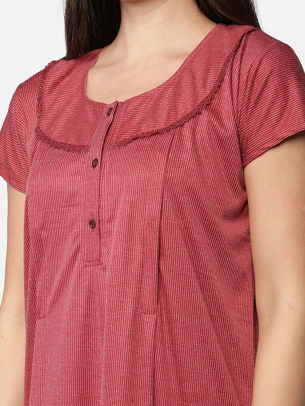 Be You Women Maroon Printed Maxi Maternity Nightdress
