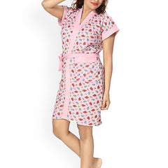 Be You Women Printed Cotton Anti-bacterial Super Soft Bath Robe With Belt
