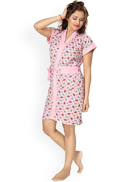 Be You Women Printed Cotton Anti-bacterial Super Soft Bath Robe With Belt