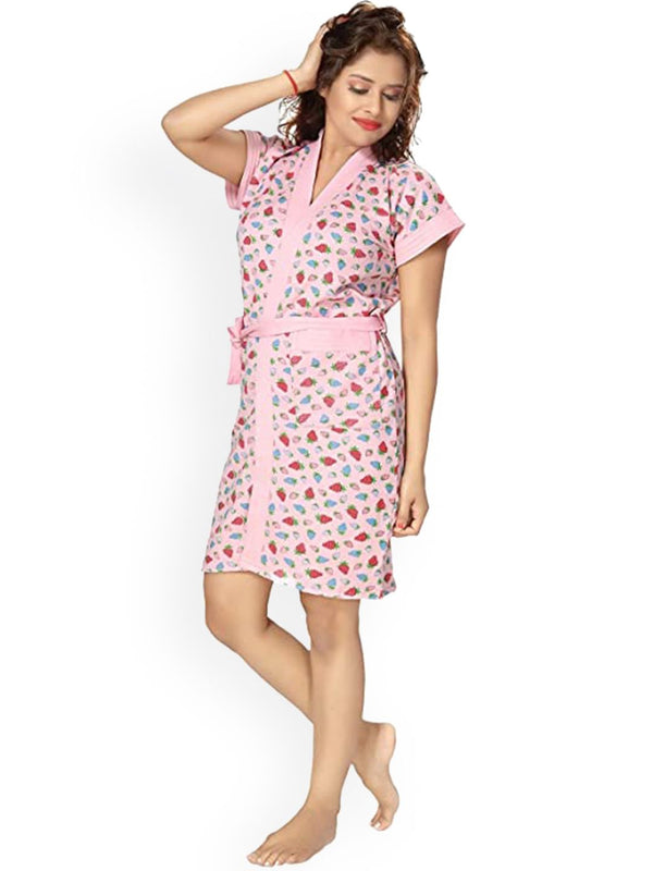 Be You Women Printed Cotton Anti-bacterial Super Soft Bath Robe With Belt