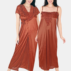 Be You Floral Lace Shoulder Straps Satin Maxi Nightdress With Robe