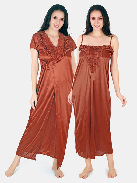 Be You Floral Lace Shoulder Straps Satin Maxi Nightdress With Robe