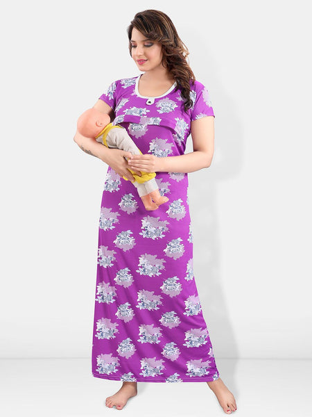 Be You Floral Printed Satin Maternity Maxi Sweat Nightdress