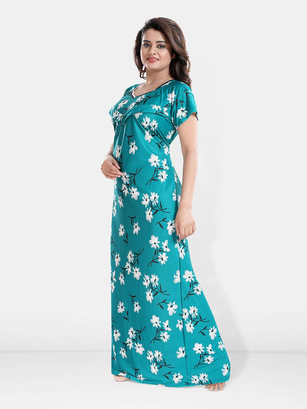 Be You Floral Printed Maxi Satin Maternity Nightdress