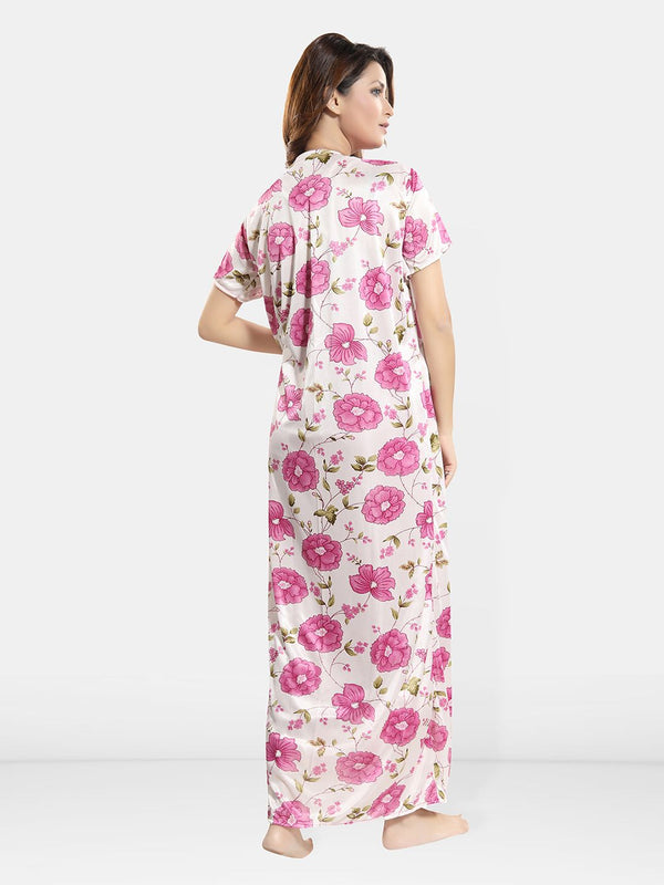 Be You Floral Self Design Satin Cami With Skirt & Robe