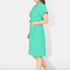 Be You Sea Green Solid Cotton Drawstring Knee Length Bath Robe
