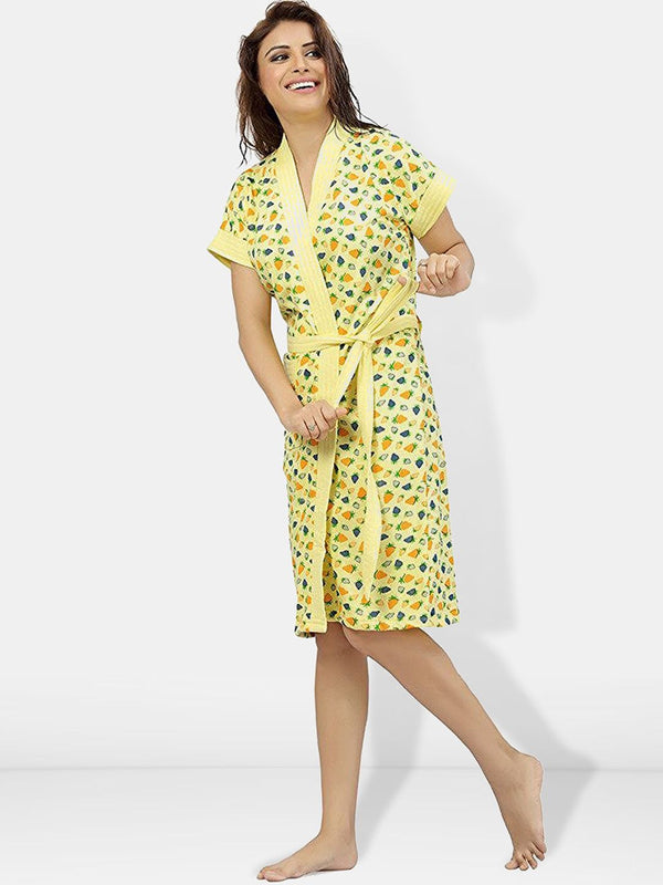 Be You Women Printed Cotton Anti-bacterial Super Soft Bath Robe With Belt