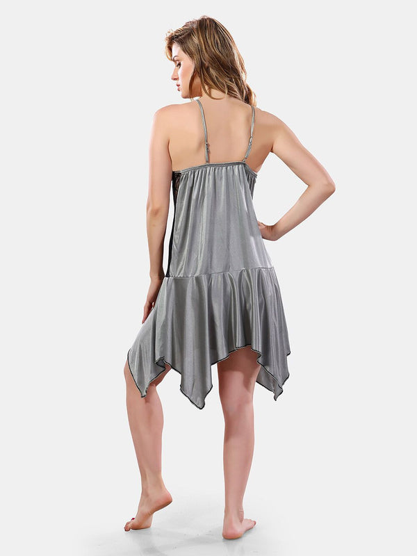 Be You Solid Lace Details Satin Nighty with Robe