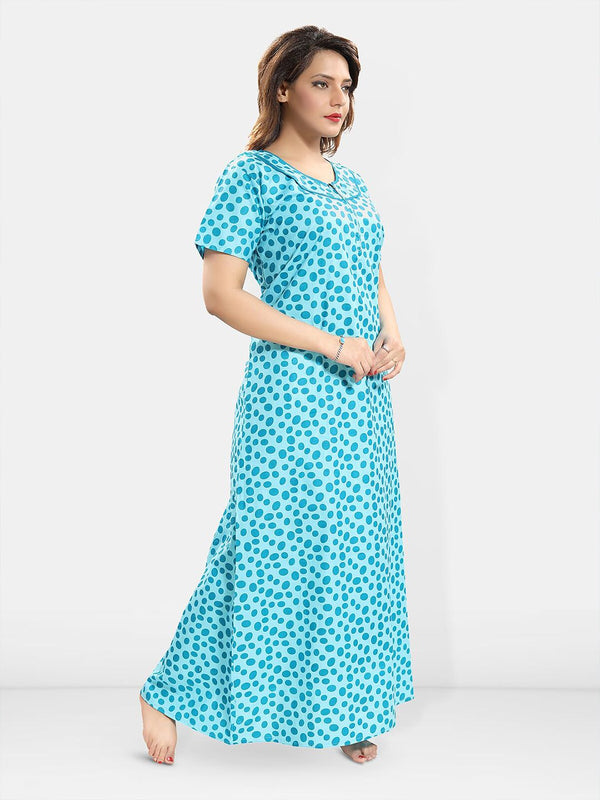 Be You Polka Dots Printed Pure Cotton Maxi Nightdress