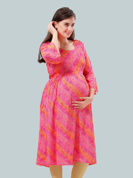 Be You Women Striped Bell Sleeves Maternity Kurta