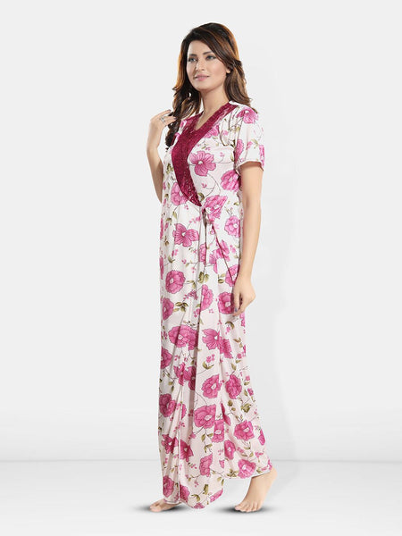 Be You Floral Printed Short Sleeves Satin Maxi Robe