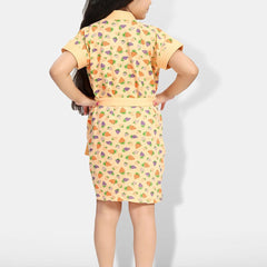 Be You Strawberry Print Cream Conversational Cotton Drawstring Knee Length Bath Robe