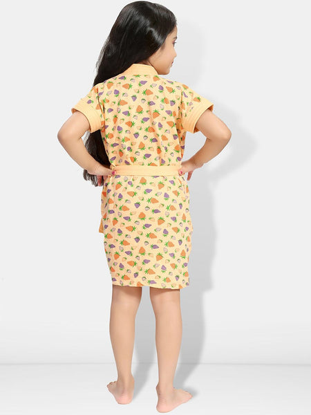 Be You Strawberry Print Cream Conversational Cotton Drawstring Knee Length Bath Robe