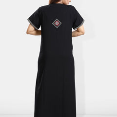 Be You Ethnic Motifs Embroidered Maxi Nightdress
