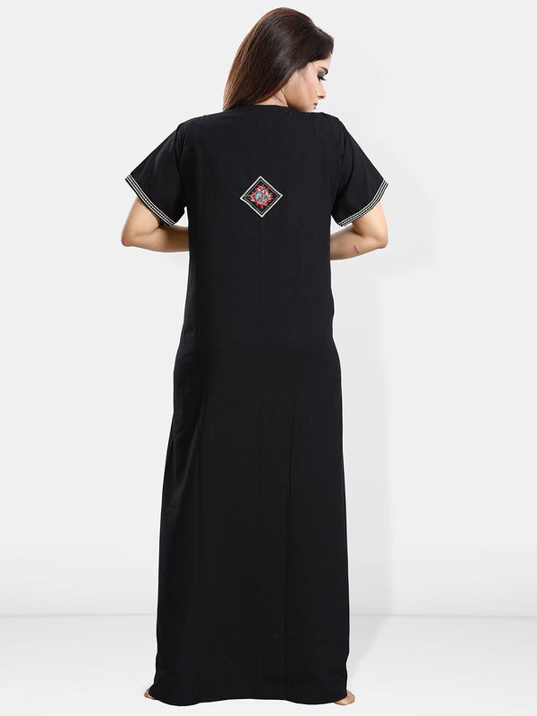 Be You Ethnic Motifs Embroidered Maxi Nightdress