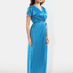 Be You Floral Self Design Satin Nightdress With Robe & Brief