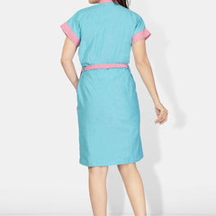 Be You Turquoise Blue Solid Cotton Drawstring Knee Length Bath Robe-L/XL