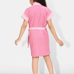 Be You Two-Tone Pink Solid Cotton Drawstring Knee Length Bath Robe