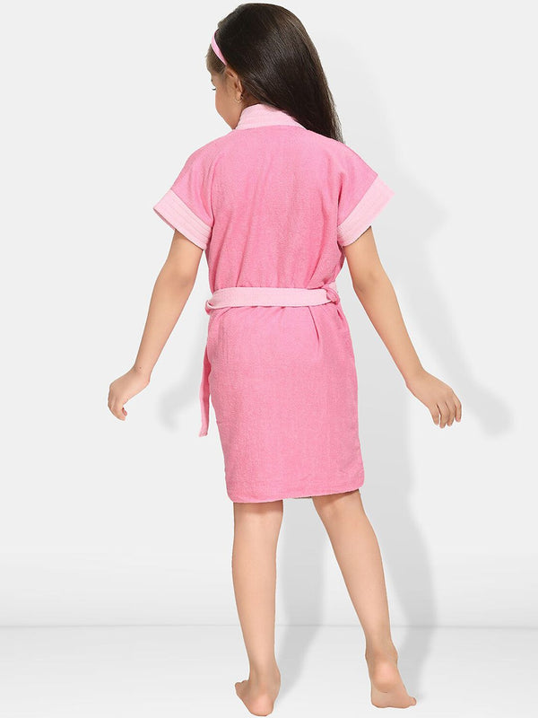 Be You Two-Tone Pink Solid Cotton Drawstring Knee Length Bath Robe