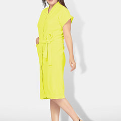 Be You Yellow Solid Cotton Drawstring Knee Length Bath Robe-L/XL