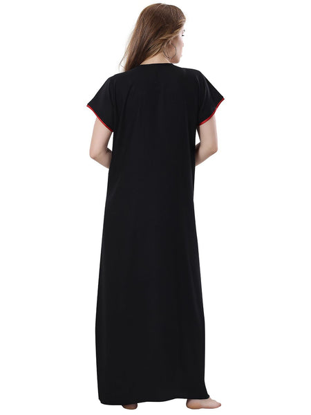 Be You Black Embroidered Maxi Nightdress