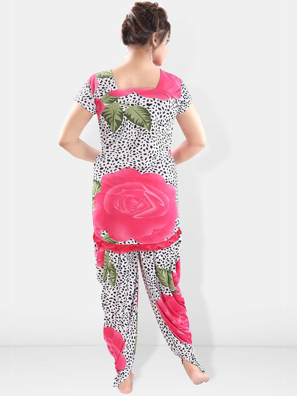 Be You Women Pink & White Printed Night suit