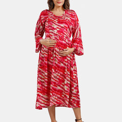 Be You Abstract Printed Bell Sleeves Maternity Fit and Flare Dress