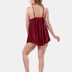 Be You Solid Lace Details Satin Nighty with Robe