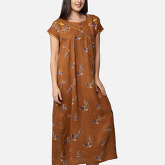 Be You Mustard Printed Maxi Nightdress