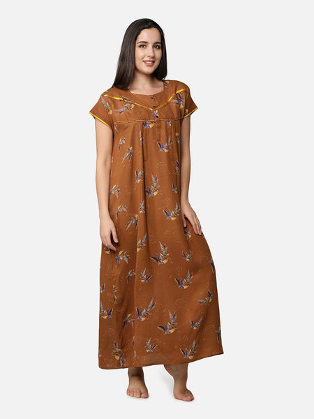 Be You Mustard Printed Maxi Nightdress