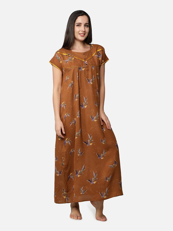 Be You Mustard Printed Maxi Nightdress