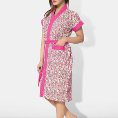 Be You Women Printed Cotton Anti-bacterial Super Soft Bath Robe With Belt