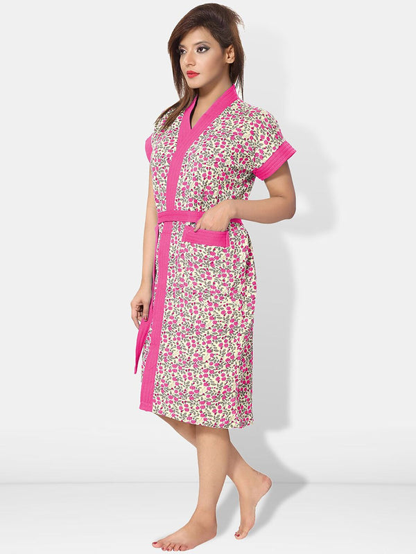 Be You Women Printed Cotton Anti-bacterial Super Soft Bath Robe With Belt