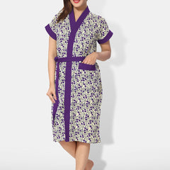 Be You Women Floral Printed Cotton Anti-bacterial Super Soft Bath Robe With Belt