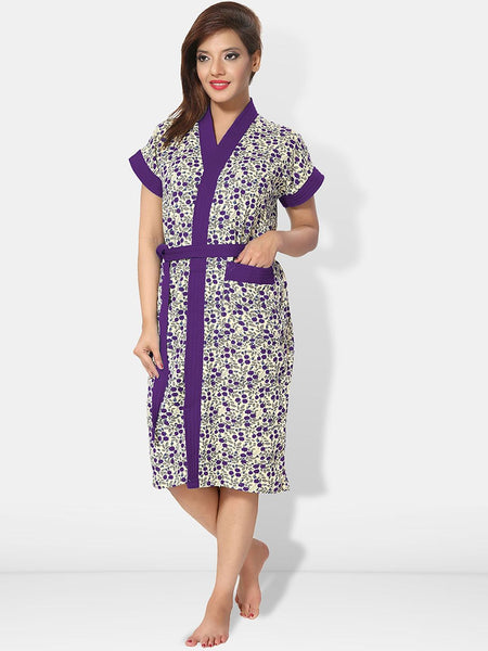 Be You Women Floral Printed Cotton Anti-bacterial Super Soft Bath Robe With Belt