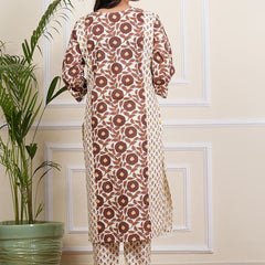 Be You Floral Printed Round Neck Straight Kurta With Trousers And Dupatta