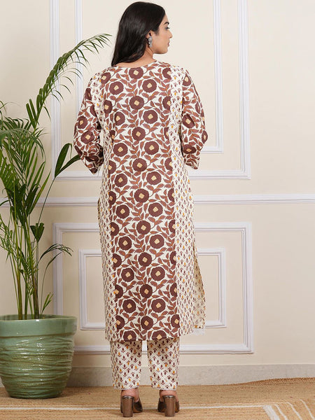 Be You Floral Printed Round Neck Straight Kurta With Trousers And Dupatta